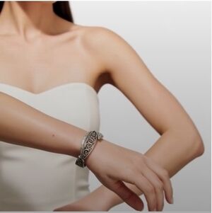 Oxidized Silver Elastic Bangle Bracelet Women's Artisan Costume Jewelry Gift